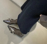 Xajzpa Autumn winter pointed belt buckle thick heel short boots for women high heels back zipper soft leather slimming short boots
