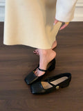 Xajzpa Shoes Branded Pumps Chunky Sandals Shallow Mouth Clogs for Women Slim Heels Mary Jane Square Toe Fashion Spring Retro Block Afri
