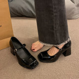 Xajzpa Black Heels For Women Pumps Lolita Shoes Square Toe Sexy Sandals Footwear Chunky Black Beige Mary Jane Crossdressers Africa