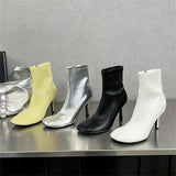 xajzpa Spring Autumn SEXY Round Toe Women Ankle Boots Concise Thin High Heels Shoes Fashion Side Zipper Short Booties