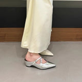 Xajzpa New Style Elegant Leather Sandals Women Sexy Pointy Toe Cross Strap Design Slide Sandals Luxury Party Dress Heel Sandalias