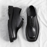 Xajzpa - 2023 Men Korea Leather Platform Oxfords Slip On Thick Tottom Male Derby Shoes Casual Loafers Mens Square Toe Formal Dress Shoes