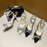 Xajzpa Banquet Dress White High Heels Elegant Temperament Dress Wedding Shoes Rhinestone Pointed Hollow Toe Sexy Sandals for Women