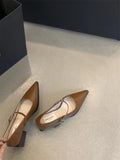Xajzpa Retro Style Thick Heel Spring and Autumn Women Mary Jane Shoes Fashion Shallow Pointed Toe Ladies Comfort Office Pumps Footwear