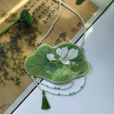 Xajzpa - Chinese Style Fashion Crossbody Bag Lotus Leaf Shape Flowers Embroidered Pearl Chain Wallet Elegant Vintage Shoulder Bag