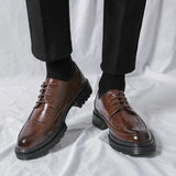 Xajzpa Men's leather shoes, Italian brand, versatile for business, formal wear, casual, high-quality brown, classic block shoes.