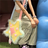 Xajzpa - Y2k Shoulder Bag for Women Star Shape Applique Tassel Soft Plush Shoulder Bag Sweet Cool Gothic Fashion Designers Handbag