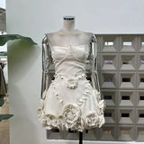 Xajzpa Fashion Women Dress White Strapless 3D Flowers Above Knee Female Summer Birthday Party Dresses New Tide