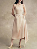 Xajzpa Fashion Solid Color Folds Dress Women's Irregular Suspender Waist Cinching Dresses 2025 Summer New Tide
