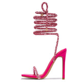 Xajzpa Sexy Gold Crystal Ankle Cross Strap Sandals Women Summer Party Wedding Banquet Shoes Fashion Open Toe Club Stripper Heels