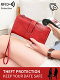 Xajzpa Fashion Retro Women's Long Wallet RFIDTrifold Large Capacity Credit Card Holder Card Holder Double Zipper Clutch Wristlet Wallet