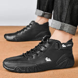 Xajzpa Leather Walking Shoes for Men New Casual Luxury Man Boots Outdoor High Top Sneakers Fashion Roman Footwear Motorcycle Boots