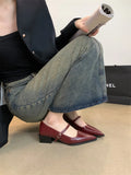 Xajzpa Retro Style Thick Heel Spring and Autumn Women Mary Jane Shoes Fashion Shallow Pointed Toe Ladies Comfort Office Pumps Footwear