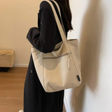 Winter Solid Vintage Canvas Shoulder Bag Fashion Leisure Art Student Handbag Large Capacity Commuter Women Tote Bag