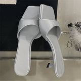 Xajzpa Summer Silk Square Toe Slippers Women Fashion Buckle Strap Stiletto Low Heels Beach Sandals Slide Shoes Zapatos De Mujer