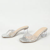 Xajzpa Size 36-43 Transparent Slippers For Women Summer Fashion Crystal Rhinestone Square Toe Clear Heels Slides Shoes Sandals