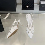Xajzpa Sandals Ladies Shoes Summer Large Size Women's Heels Buckle All-Match Suit Female Beige New Fashion Big Pointed Girls Close