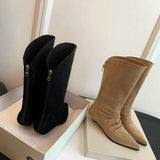 Xajzpa New Style Luxury Women's Flats Women's Boots Pointed Toe Designer Mid Calf Shoes Winter Fad Boots Trend Gladiator Walking Boots