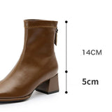 Xajzpa  Square Toe Women Ankle Boots Flock Stretch Shoes Thin Mid Heels Black/Brown/Beige Back Zipper Dress Sock Boots Woman Size 34-40