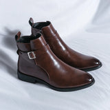 Xajzpa high-quality new ankle boots with side zipper brown black classic business casual party personalized buckle men's shoes