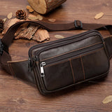 Xajzpa Leather Men Waist Pack Fashion Fanny Pack for Cell Phone Male Crazy Horse Leather Chest Bag Belt Bag Small Shoulder Bag