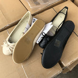 Xajzpa Spring Autumn Elegant Bowknot Ballerina Flat Women's Round Toe Comfort Slip-On Ladies Loafers Leather Single Mules Shoes