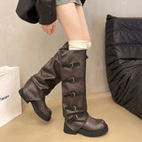 Xajzpa New Style Fashion Boots Women's Chunky Heel Mid-Calf Western Cowboy Boots Eepskin Leather Inner Material Outer Material