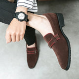 Xajzpa 2025 British style simple business dress shoes men's leather frosted flip fur loafers slip-on pointy peas casual shoes