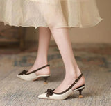 Xajzpa Elegant bow thin heel pointed toe shallow mouth single shoe color blocked simple casual fashionable women's shoes