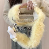 Xajzpa - Fashion Shoulder Bag Solid Color Soft Plush Heart Sweet Cute Handbag New Fall Winter Korean Style Designers Underarm Bag