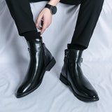 Xajzpa high-quality new ankle boots with side zipper brown black classic business casual party personalized buckle men's shoes