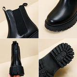 Xajzpa - Platform Women Boots Fashion Soft Women's Ankle Boots Anti-slip Leather Female Martin Boots Round Toe Walking Shoes Slip-on 2023