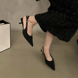 Xajzpa Brand New Women Sandal Shoes Fashion Point Toe Ladies Elegant Slingback Sandals Med Heel Dress Pumps Shoes Mujer