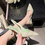 Xajzpa Brand Designer Slingbacks High Heels Pumps Women Pointed Blue Pointed Toe Party Shoes Summer Thin Heeled Sandals High Heel Shoes