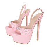 Xajzpa Fashion Design Metal Rivet Back Buckle Strap Platform Sandals Women Wedding Banquet Shoe Sexy Peep Toe Stripper High Heels
