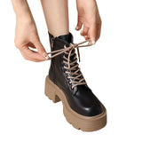 Xajzpa British Style Autumn Platform Shoes for Women Fashion Lace Up Round Toe Ankle Boots for Women Chunky Heel Ladies Short Boots