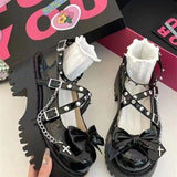 Women Mary Jane Shoes Lolita Solid Color Spring 2024 Hot Sale Fashion Butterfly Knot Outdoors Thick with Non-slip Female Shoes