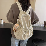 Cyflymder Casual Backpack Women Large Capacity Fashion Junior High School Student Pleat Schoolbag Cloth Bag Korean Travel Backpack