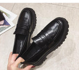 Xajzpa - Black Punk Platform Women Loafers Round Toe Chunky Heel Vintage Shoes Women Slip on High Heel Women Pumps