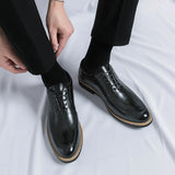 Xajzpa High end Brand Men's Shoes Formal Lace Sharp Smooth Casual Fashion Classic Elegant Business Leather Shoes