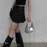 Xajzpa - Silver Glossy Handbags for Women Designer Luxury 2023 New Trend Shoulder Bag Chain Pu Leather Casual Hobos Crossbody Bags