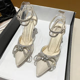 Xajzpa Banquet Dress White High Heels Elegant Temperament Dress Wedding Shoes Rhinestone Pointed Hollow Toe Sexy Sandals for Women