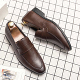 Xajzpa  Men's Pencil loafers Leather Elegant Wedding Party Casual Fashion Dress Shoes Brown Black Men's Shoes