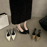 Xajzpa Brand New Women Sandal Shoes Fashion Point Toe Ladies Elegant Slingback Sandals Med Heel Dress Pumps Shoes Mujer
