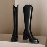 Xajzpa   Shoes for Women New Fashion Pointed Toe Thick Heel Women's Knee High Boots Winter Warm Brown Long Boots Zapatos De Mujer