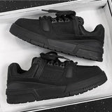 Pure Black Mens Sneakers All-match Fashion Vintage Breathable Platform New Casual Shoes Spring and Autumn Sports Male Footwear