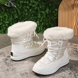 Xajzpa  Women's Faux Fur Ankle Boots Chunky Platform Waterproof Snow Boots Women Silver Thick Plush Warm Winter Boots Shoes Woman 43