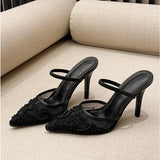 Xajzpa Luxury Brand High Heels Women Sandals Mesh Embroider Elegant Pointed Ladies Slingback Designer Party Wedding Bridal Dress Shoes