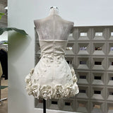 Xajzpa Fashion Women Dress White Strapless 3D Flowers Above Knee Female Summer Birthday Party Dresses New Tide