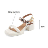 New Women Sandals Cow Leather Open Toe Sandals French Retro Summer Shoes for Women Round Toe Platform Shoes Women High Heels